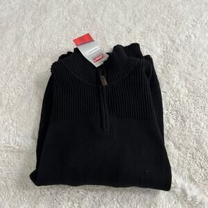 Coleman The Outdoor Company Men Black Knit Woven Sweater 1/4 Quarter Zip Sz XL